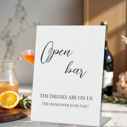 Moderne minimalistische bruiloft open bar reclamebord met voetstuk