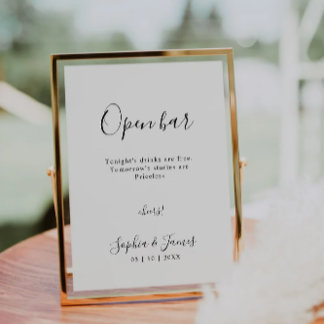 Moderne minimalistische bruiloft open bar teken kaart