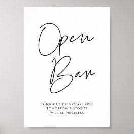 Moderne minimalistische bruiloft Open Bar teken Poster