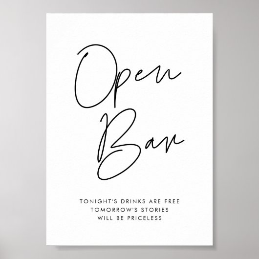 Moderne minimalistische bruiloft Open Bar teken Poster (Voorkant)