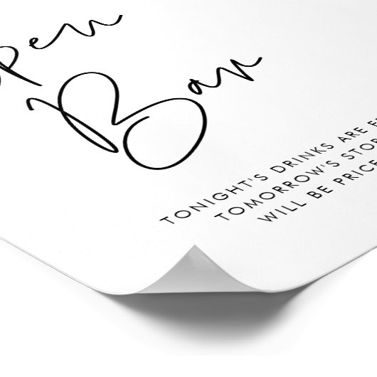 Moderne minimalistische bruiloft Open Bar teken Poster (Hoek)