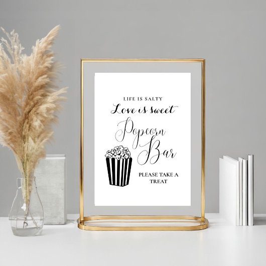 Moderne minimalistische bruiloft popcorn bar teken poster