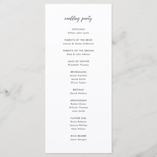 Moderne minimalistische bruiloft programmakaart (Achterkant)