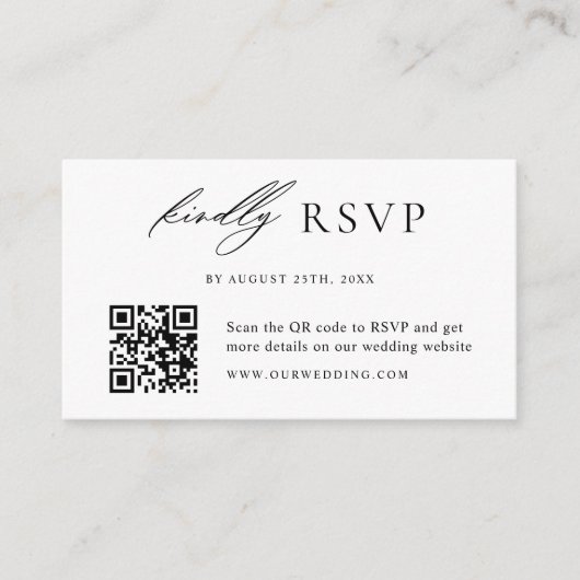 Moderne minimalistische bruiloft QR Code RSVP Informatiekaartje (Voorkant)