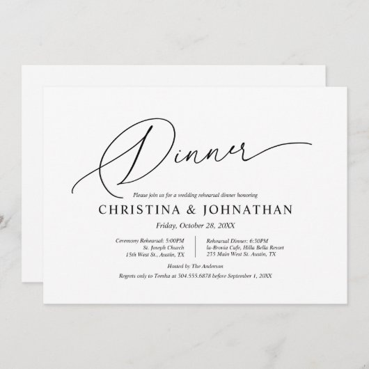 Moderne minimalistische, bruiloft-repetitie en avo kaart (Voorkant / Achterkant)