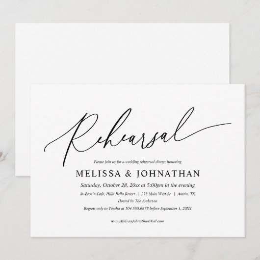 Moderne minimalistische, bruiloft-repetitie en avo kaart (Voorkant / Achterkant)