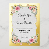 Moderne & Minimalistische Bruiloft Roos Gouden Ran Folie Uitnodiging (Voorkant)