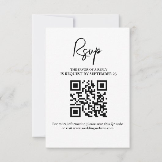 Moderne minimalistische bruiloft RSVP Kaart met QR (Voorkant)