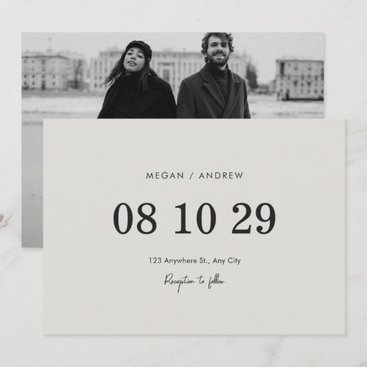 Moderne, minimalistische bruiloft save the date (Voorkant / Achterkant)