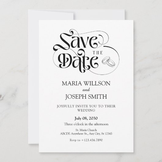 Moderne minimalistische bruiloft save the date (Voorkant)