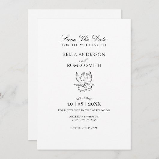 Moderne minimalistische bruiloft  save the date (Voorkant / Achterkant)