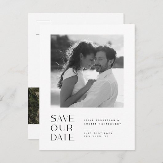 Moderne minimalistische bruiloft Save the Date Bri Aankondigingskaart (Voorkant / Achterkant)
