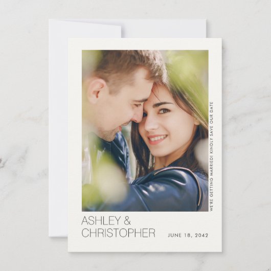 Moderne minimalistische bruiloft save-the-date fot save the date (Voorkant)