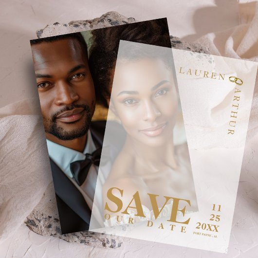 Moderne minimalistische bruiloft Save the Date Ove Vellum Uitnodigingen