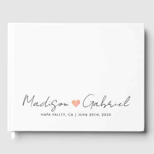 Moderne minimalistische bruiloft script hart gastenboek (Voorkant)