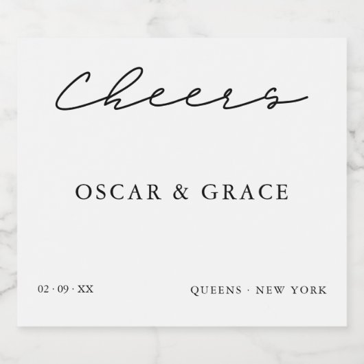 Moderne minimalistische bruiloft script proost sparkling wijnetiket (Enkel label)