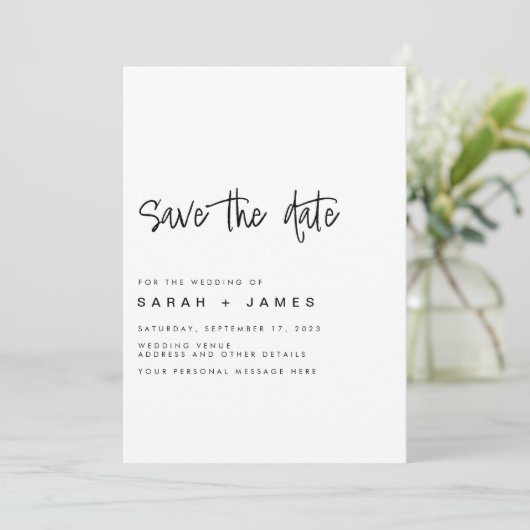 Moderne minimalistische bruiloft sparen de Uitnodi Save The Date (Staand voorkant)