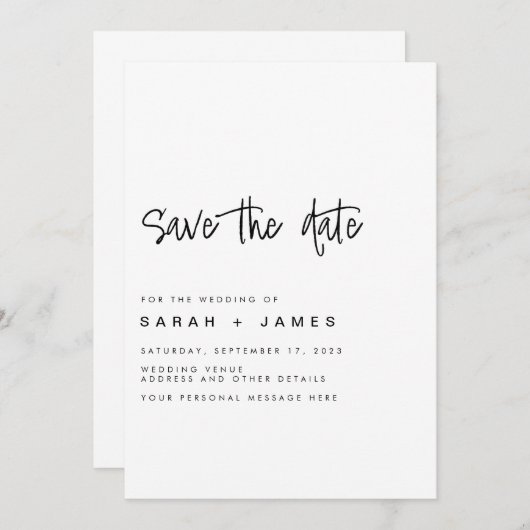 Moderne minimalistische bruiloft sparen de Uitnodi Save The Date (Voorkant / Achterkant)