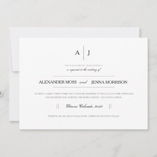 Moderne & minimalistische bruiloft uitnodigen kaart (Voorkant)