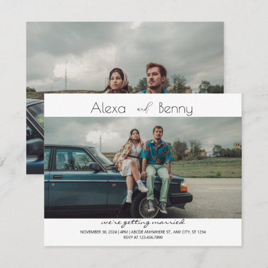 Moderne minimalistische bruiloft uitnodiging (Voorkant / Achterkant)