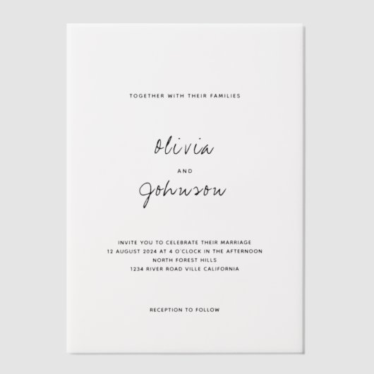 Moderne minimalistische bruiloft vellum uitnodigingen (Voorkant)