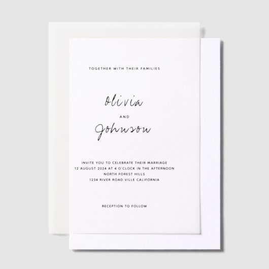 Moderne minimalistische bruiloft vellum uitnodigingen (Offset)