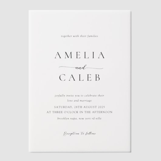 Moderne minimalistische bruiloft vellum uitnodigingen (Voorkant)