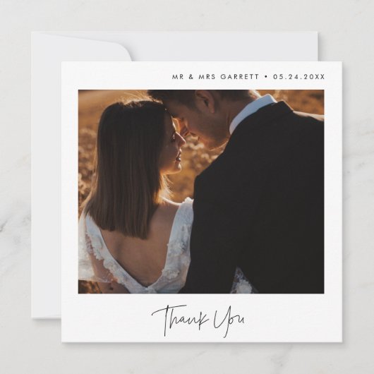 Moderne minimalistische bruiloft vierkant Dank u k Aankondiging (Voorkant)