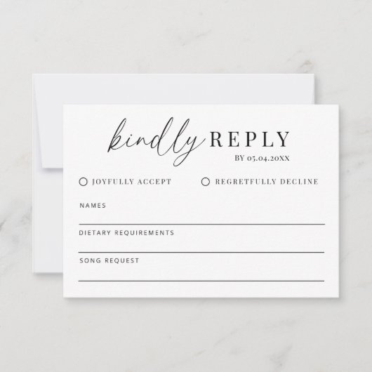 Moderne minimalistische bruiloft vriendelijk antwo RSVP kaartje (Voorkant)