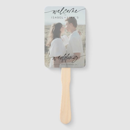 Moderne minimalistische bruiloft welkom | Witte fo Handwaaier (Voorkant)