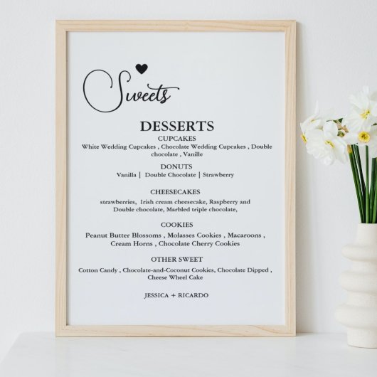 Moderne minimalistische bruiloft zoete dessert bar poster
