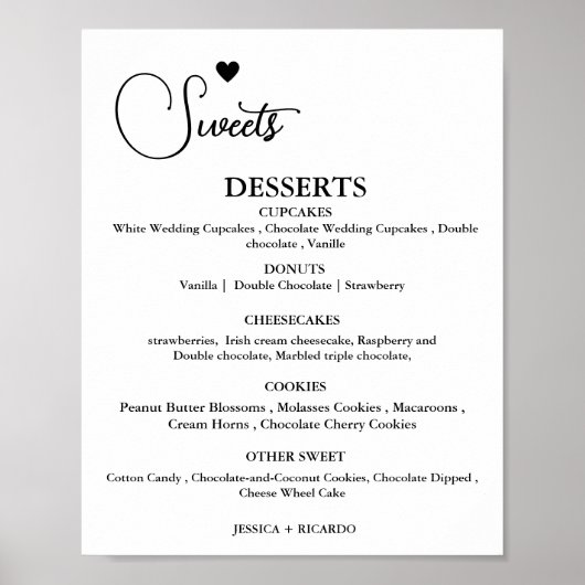 Moderne minimalistische bruiloft zoete dessert bar poster (Voorkant)