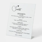 Moderne minimalistische bruiloft zoete dessert bar reclamebord met voetstuk (Voorkant)