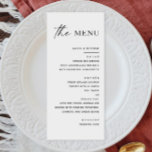 Moderne minimalistische bruiloft | Zwart en wit sc Menu<br><div class="desc">Zet een strakke toon voor uw receptie met deze minimalistische zwart-wit bruiloft menu. Met een strakke, moderne lay-out en een elegant type, past dit ontwerp bij klassieke, monochrome of zwart-stropdas bruiloften. Pas het aan met uw maaltijdselecties en combineer het met een coördinerende tafelinrichting voor een gepolijste look. Perfect voor formele,...</div>