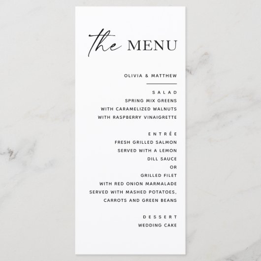 Moderne minimalistische bruiloft | Zwart en wit sc Menu (Voorkant)