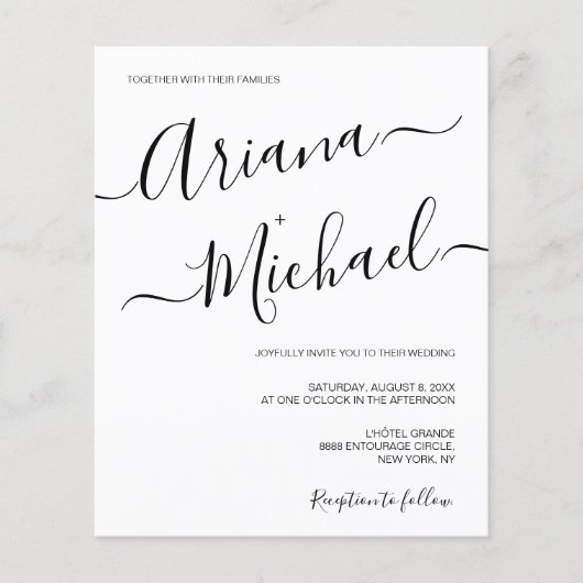 Moderne minimalistische bruiloft zwart-wit (Voorkant)