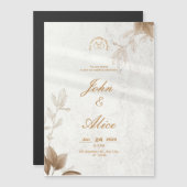 Moderne minimalistische bruine bloemen bruiloft ui magnetische uitnodiging (Voorkant / Achterkant)