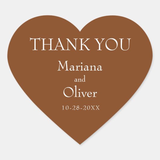 Moderne minimalistische bruine bruiloft hart sticker (Voorkant)