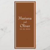 Moderne minimalistische bruine bruiloft menu (Achterkant)