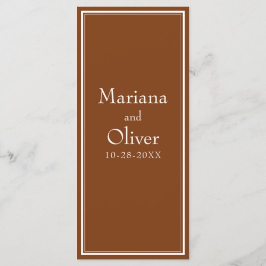 Moderne minimalistische bruine bruiloft menu (Achterkant)