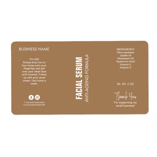 Moderne minimalistische bruine druppelfles Etiket (Voorkant)