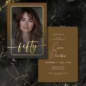 Moderne Minimalistische Bruine Foto Vijftigste Ver Folie Uitnodiging