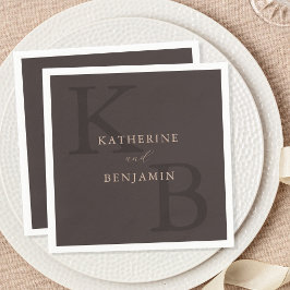 Moderne Minimalistische Bruine Monogram Bruiloft Servet