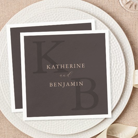 Moderne Minimalistische Bruine Monogram Bruiloft Servet