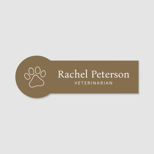 Moderne minimalistische bruine pootafdruk Veterina Naamplaatje (Voorkant)