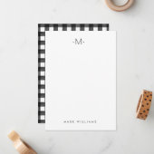 Moderne minimalistische Buffalo Plaid Monogram & N Notitiekaartje (Voorkant / Achterkant in situ)