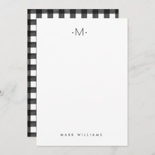 Moderne minimalistische Buffalo Plaid Monogram & N Notitiekaartje