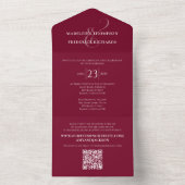 Moderne Minimalistische Burgundy Foto QR-code Webs All In One Uitnodiging (Binnen)