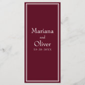 Moderne Minimalistische Burgundy Trouwmenu met Ran Menu (Achterkant)