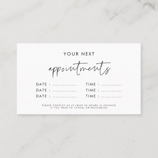 Moderne minimalistische business meerdere datums afsprakenkaartje (Achterkant)